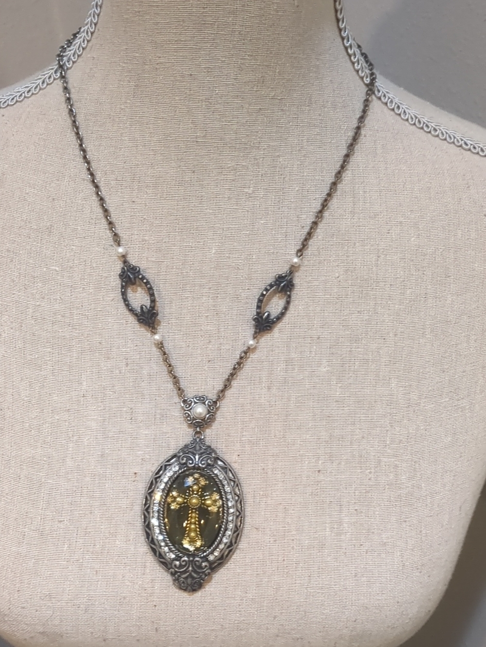 Vintage Silver and Gold Cross Medallion Necklace